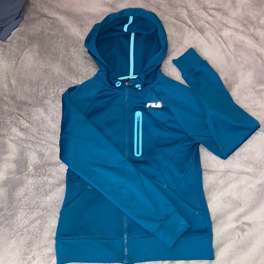 Teal FILA Sport Athletic Zip-up Hooded Sweatshirt